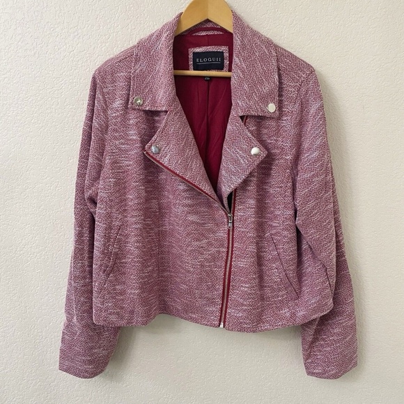 Eloquii Blazer Jacket Size 22/24 Red White Zip Up Long Sleeves - Picture 1 of 5